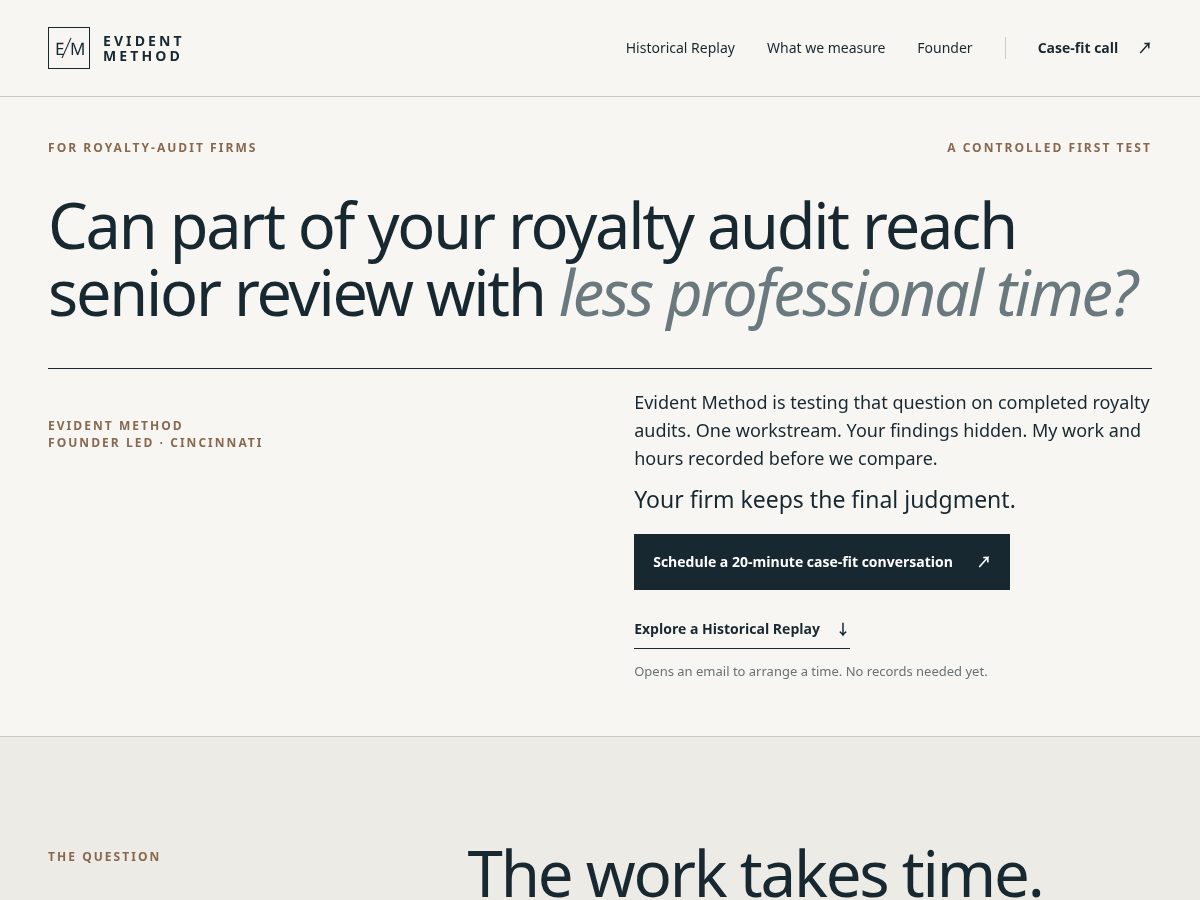 Landing-page snapshot of evidentmethod.com