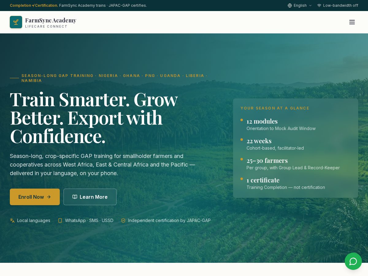 Landing-page snapshot of farmsyncacademy.org