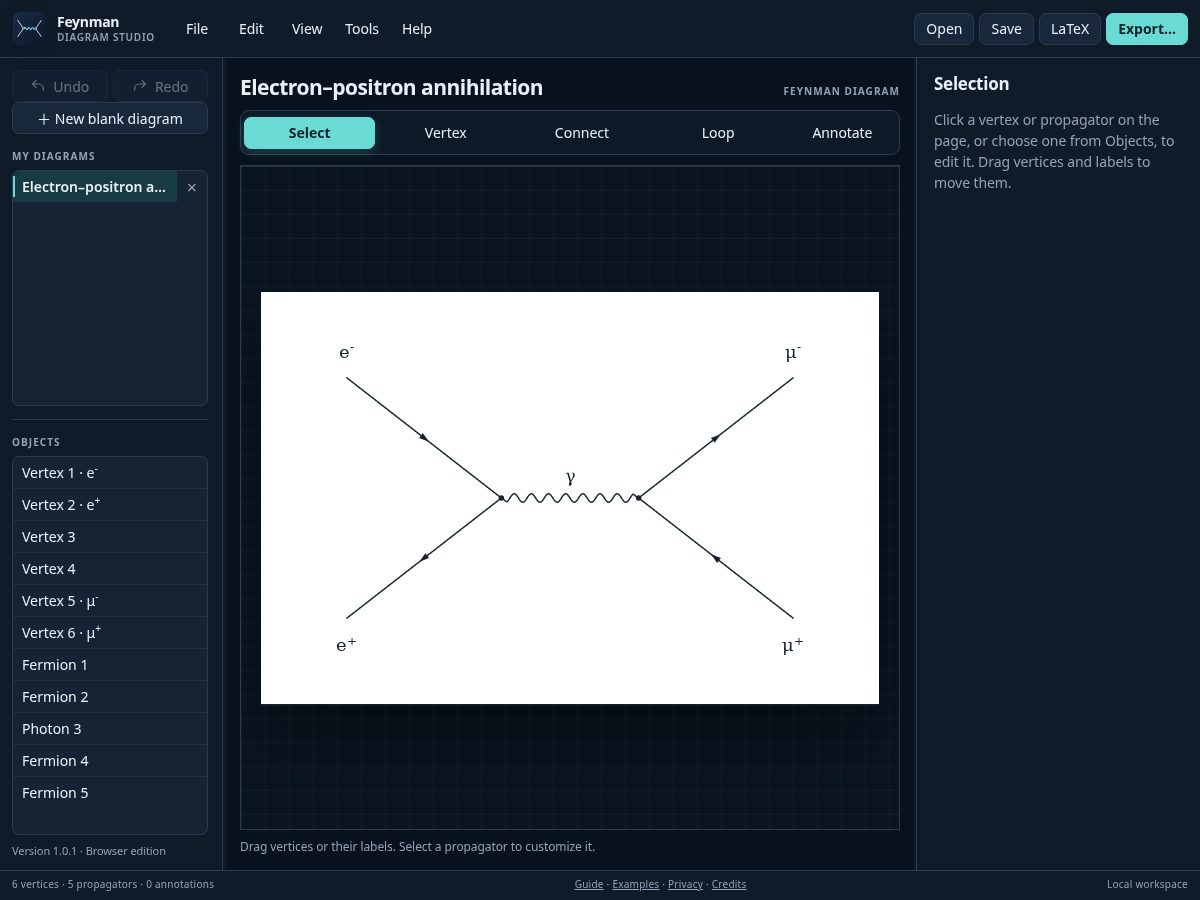 Landing-page snapshot of feynmandiagramstudio.com