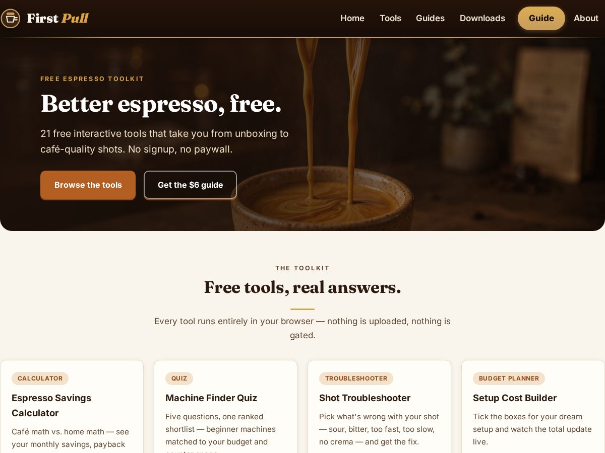 Landing-page snapshot of firstpull.coffee