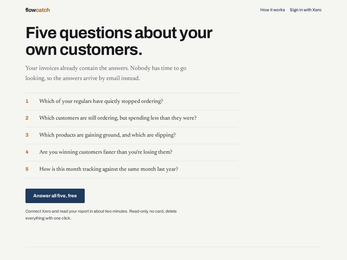 Landing-page snapshot of flowcatch.app