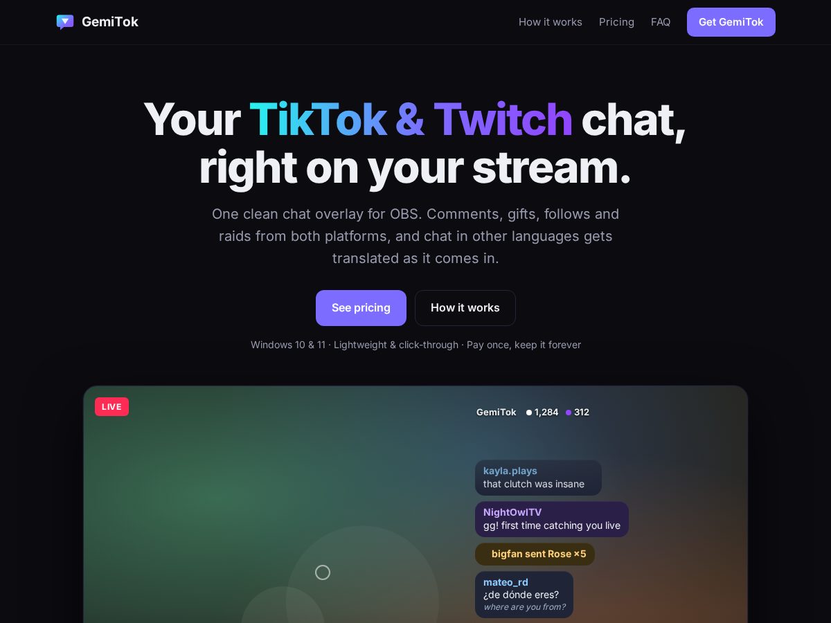Landing-page snapshot of gemitok.com