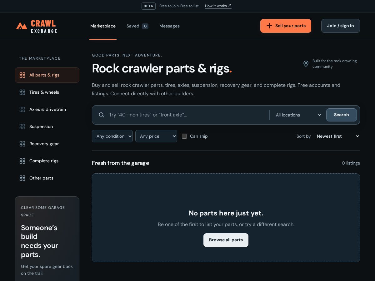 Landing-page snapshot of getcrawlexchange.com