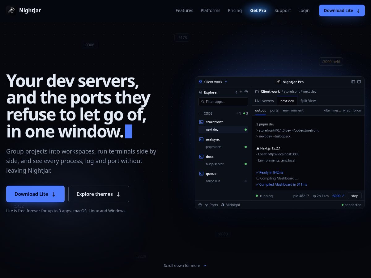 Landing-page snapshot of getnightjar.space