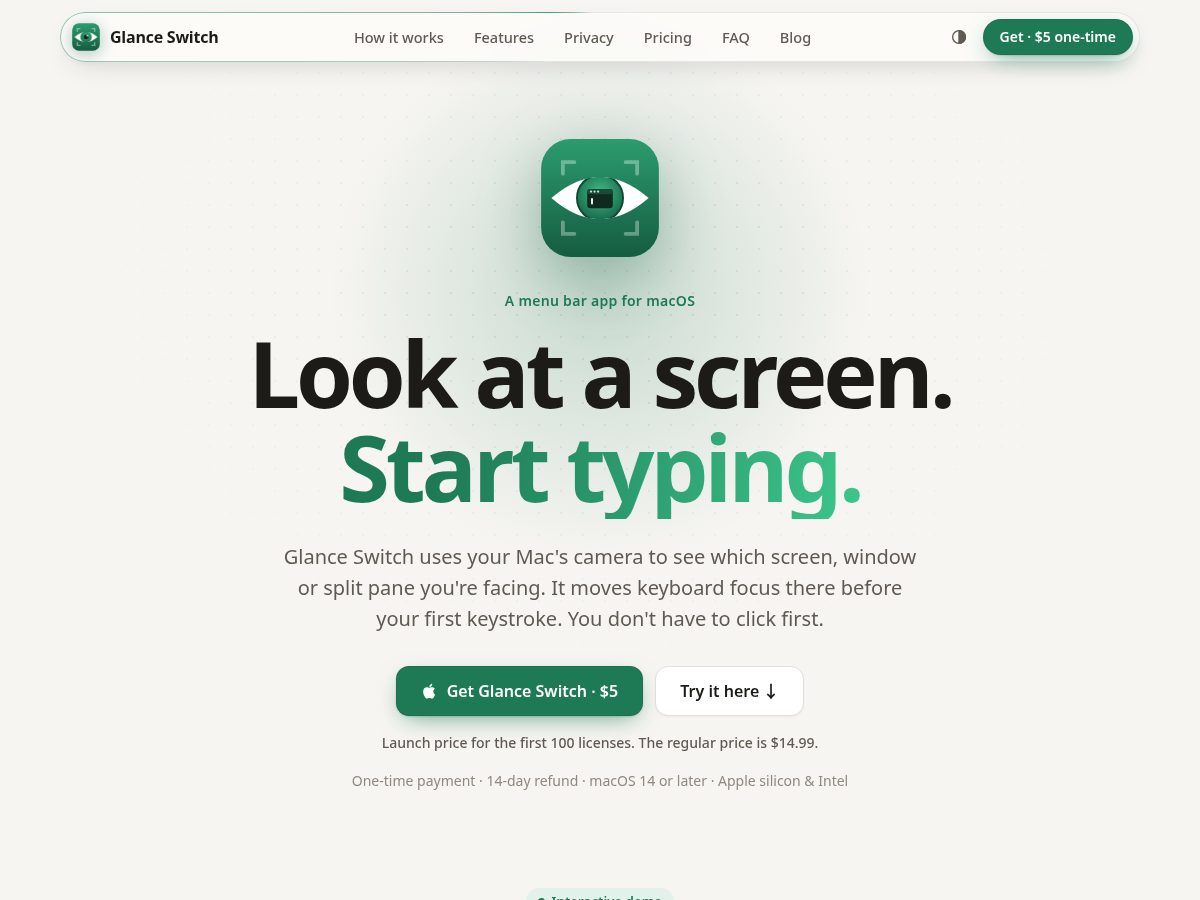 Landing-page snapshot of glanceswitch.com