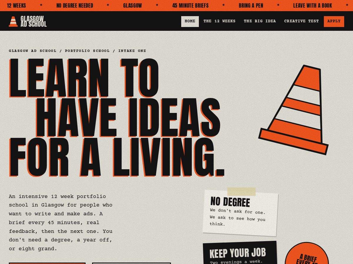 Landing-page snapshot of glasgowadschool.com