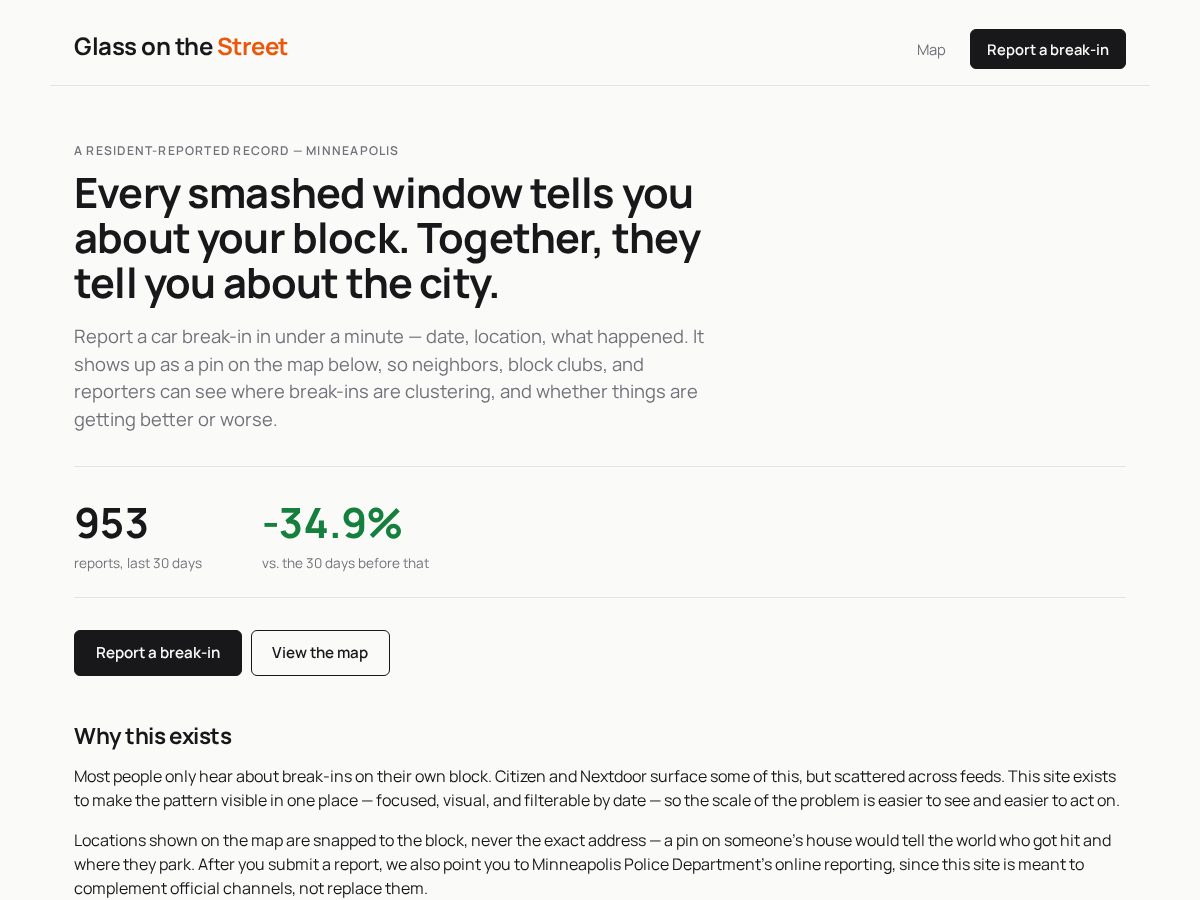 Landing-page snapshot of glassonthestreet.com