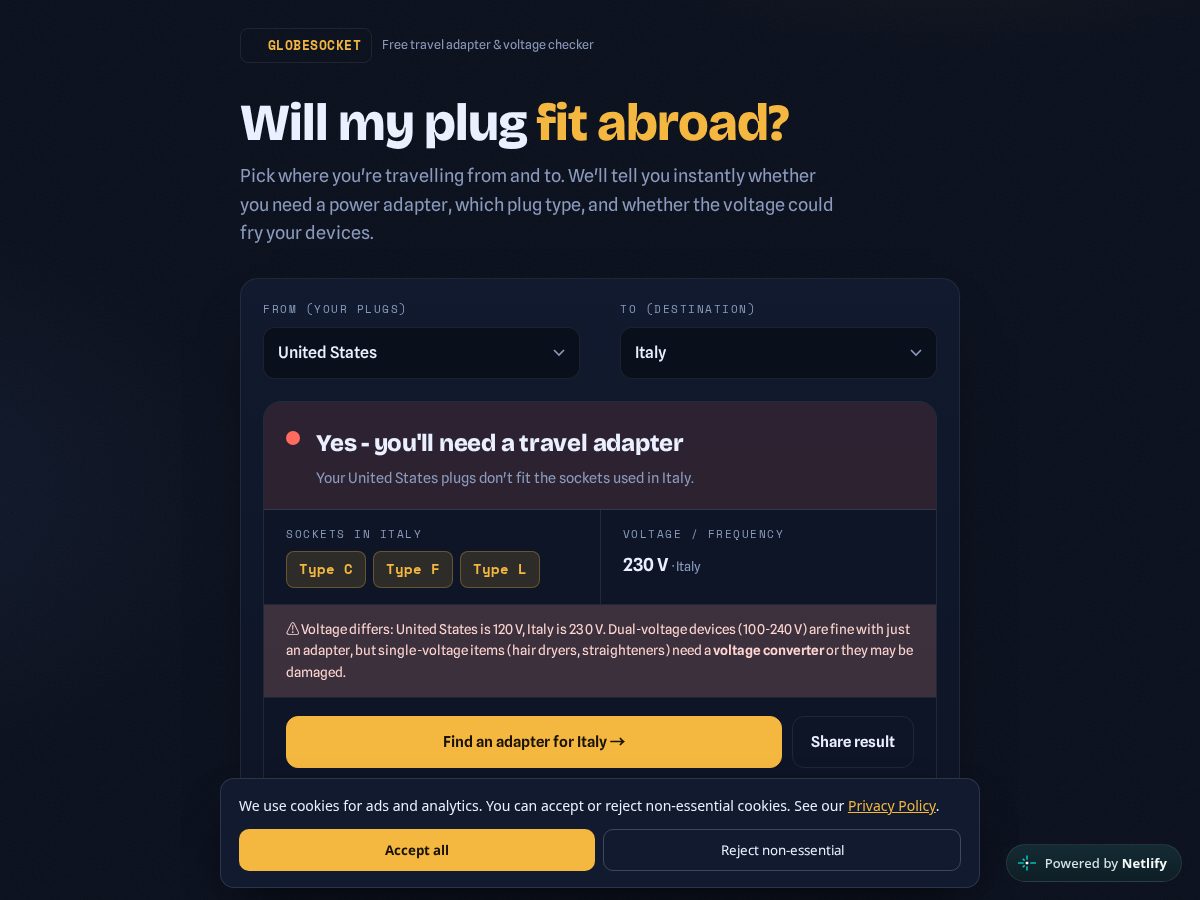 Landing-page snapshot of globesocket.com