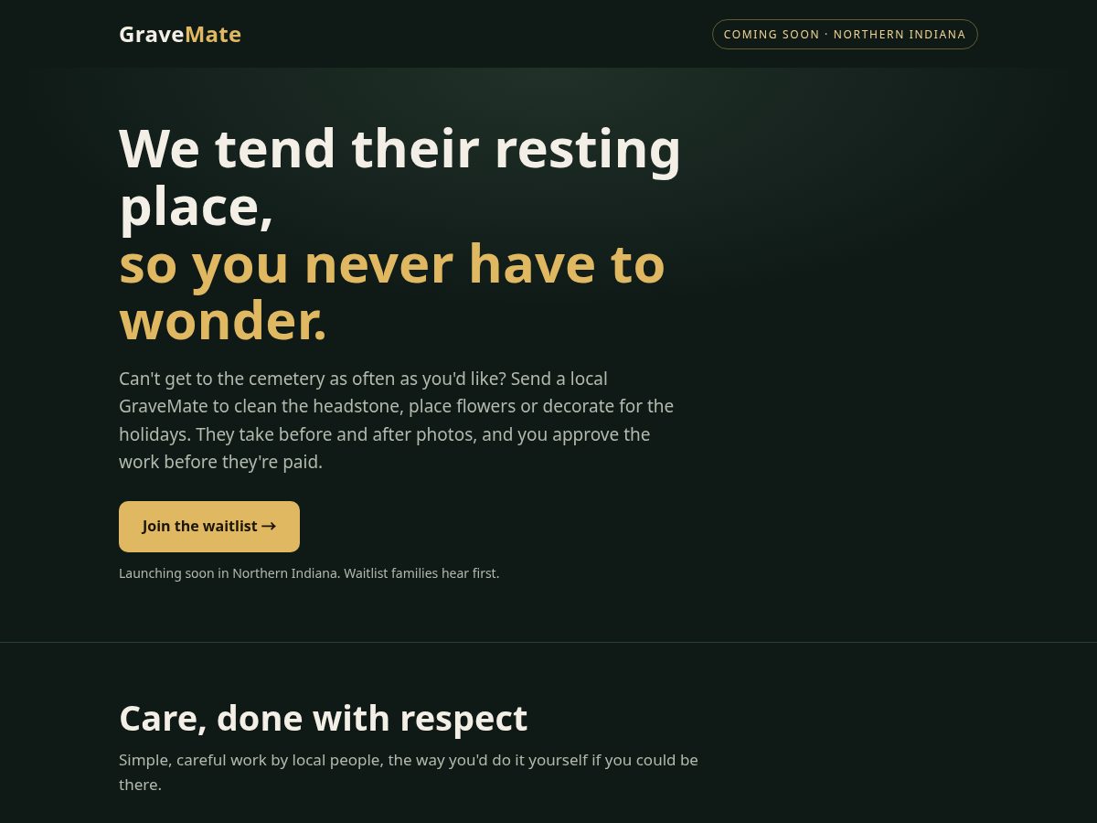 Landing-page snapshot of gravemate.com