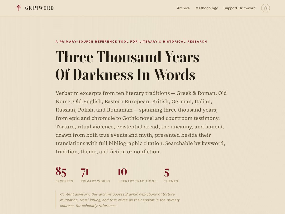 Landing-page snapshot of grimword.com