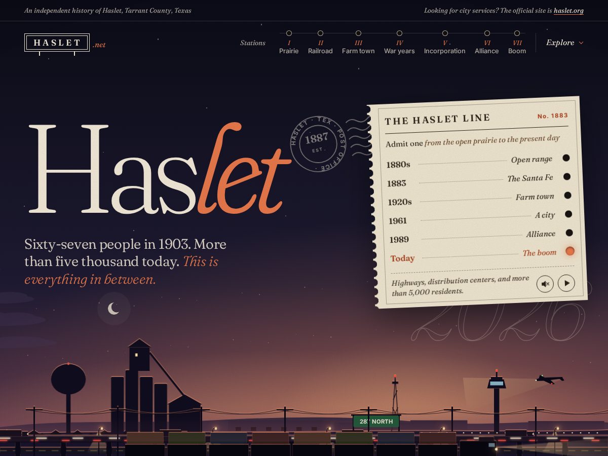 Landing-page snapshot of haslet.net