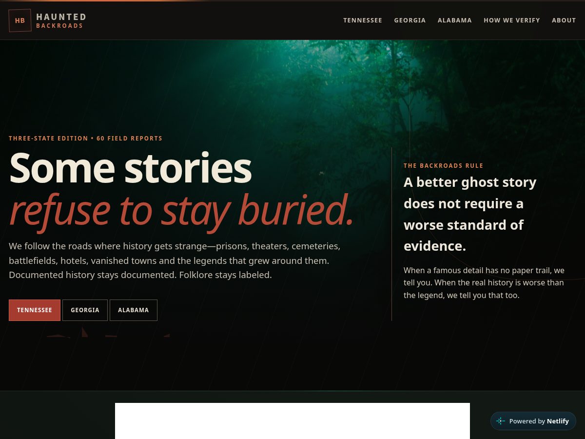 Landing-page snapshot of hauntedbackroads.com