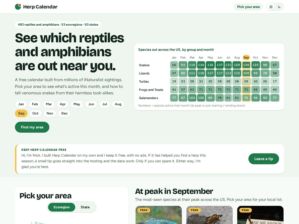 Landing-page snapshot of herpcalendar.com