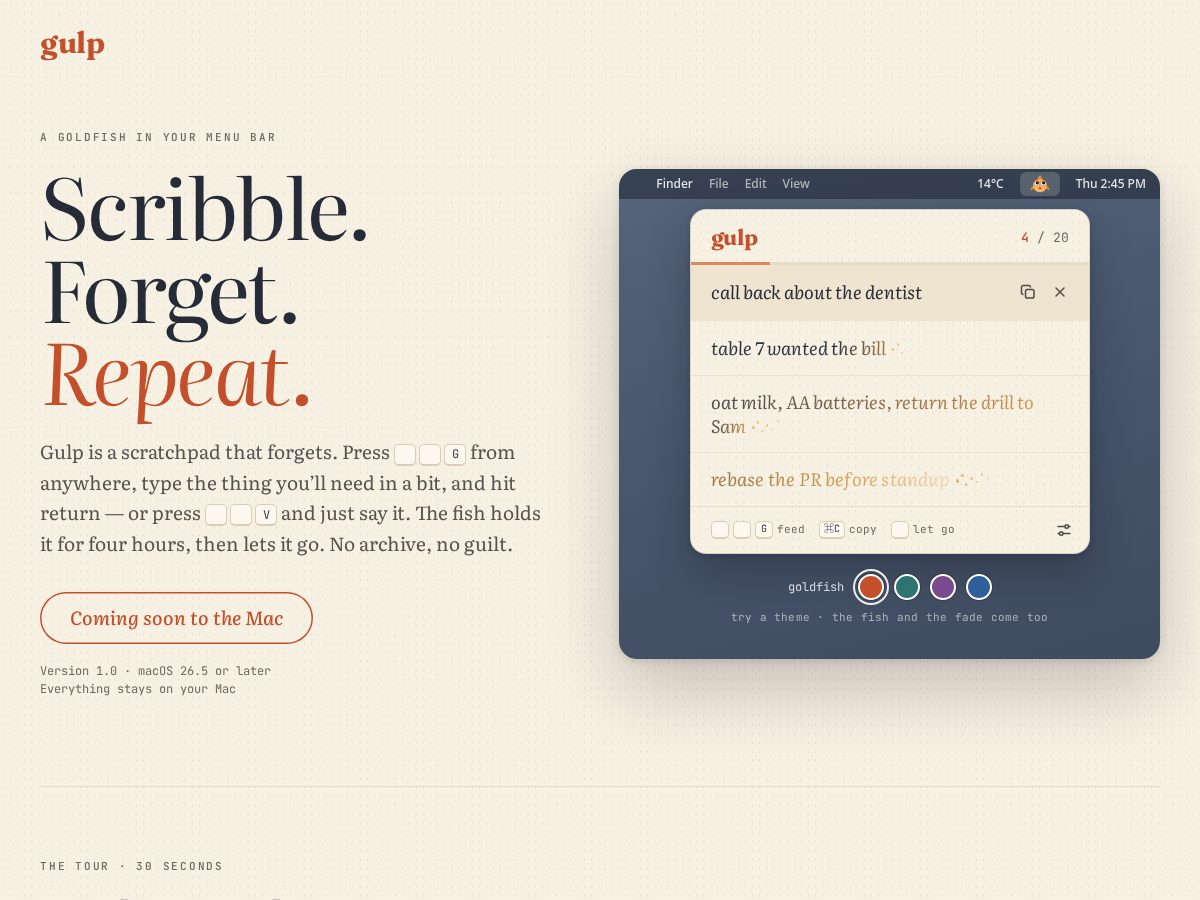 Landing-page snapshot of heygulp.com