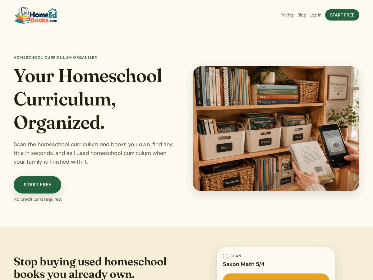 Landing-page snapshot of homeedbooks.com