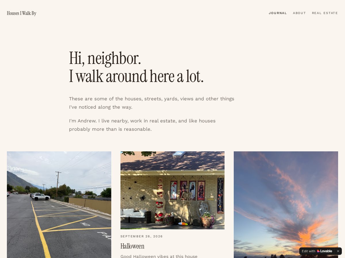 Landing-page snapshot of housesiwalkby.com