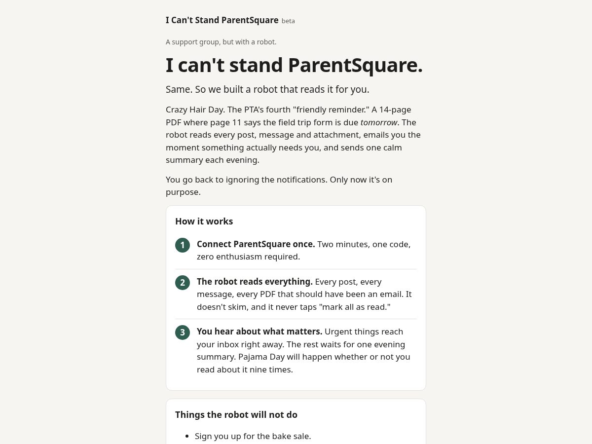 Landing-page snapshot of icantstandparentsquare.com