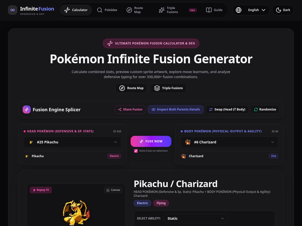 Landing-page snapshot of infinitefusiongenerator.com