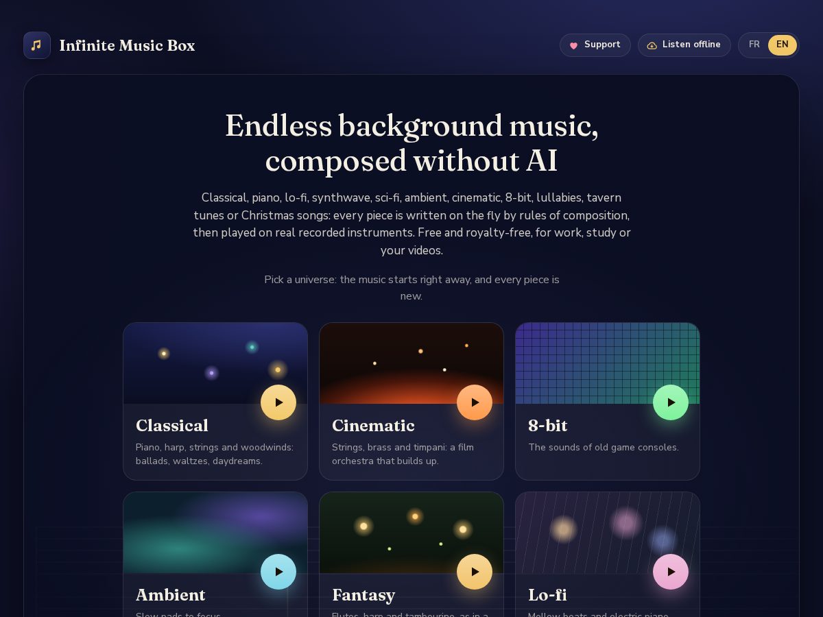 Landing-page snapshot of infinitemusicbox.com