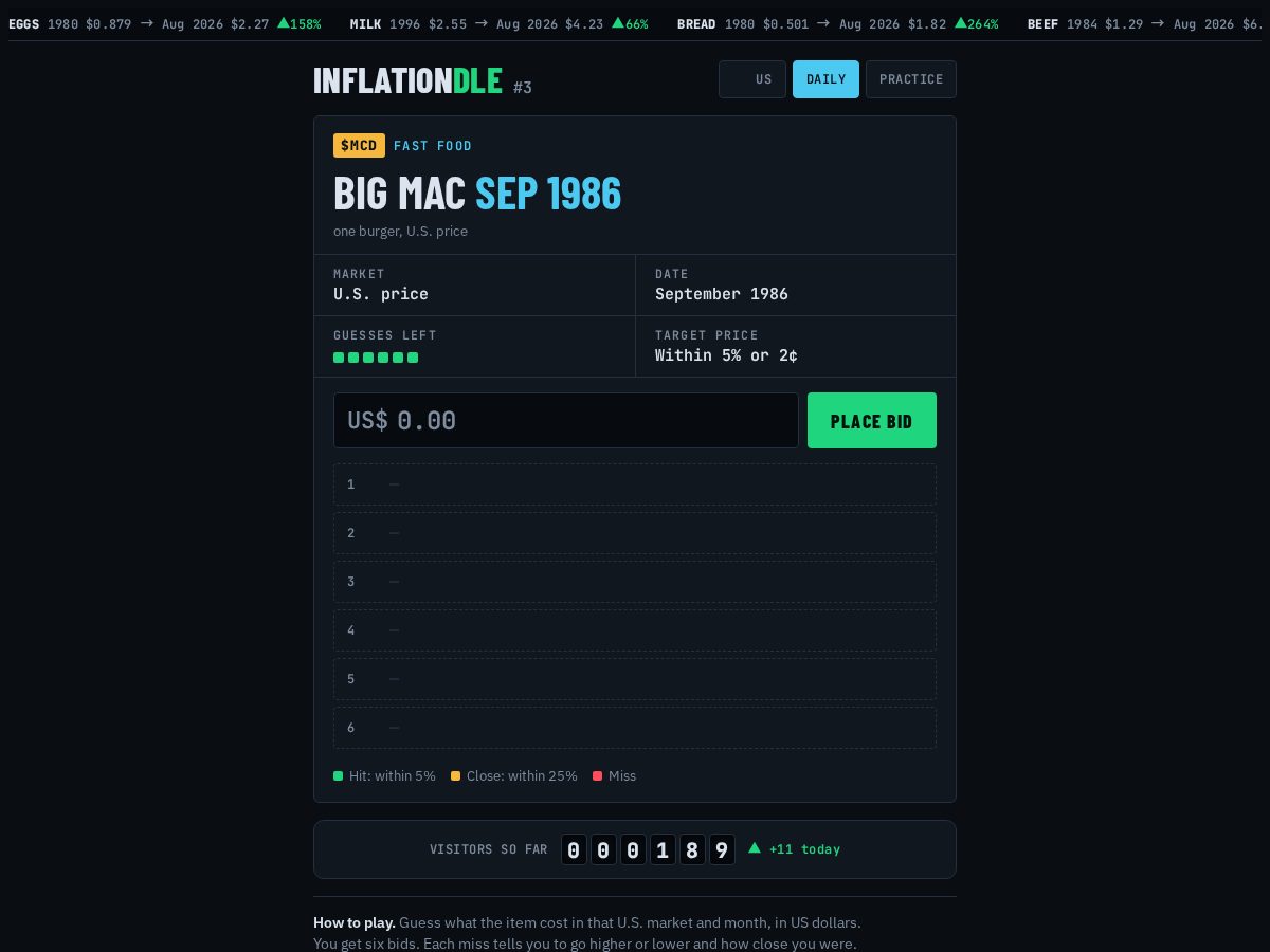 Landing-page snapshot of inflationdle.com
