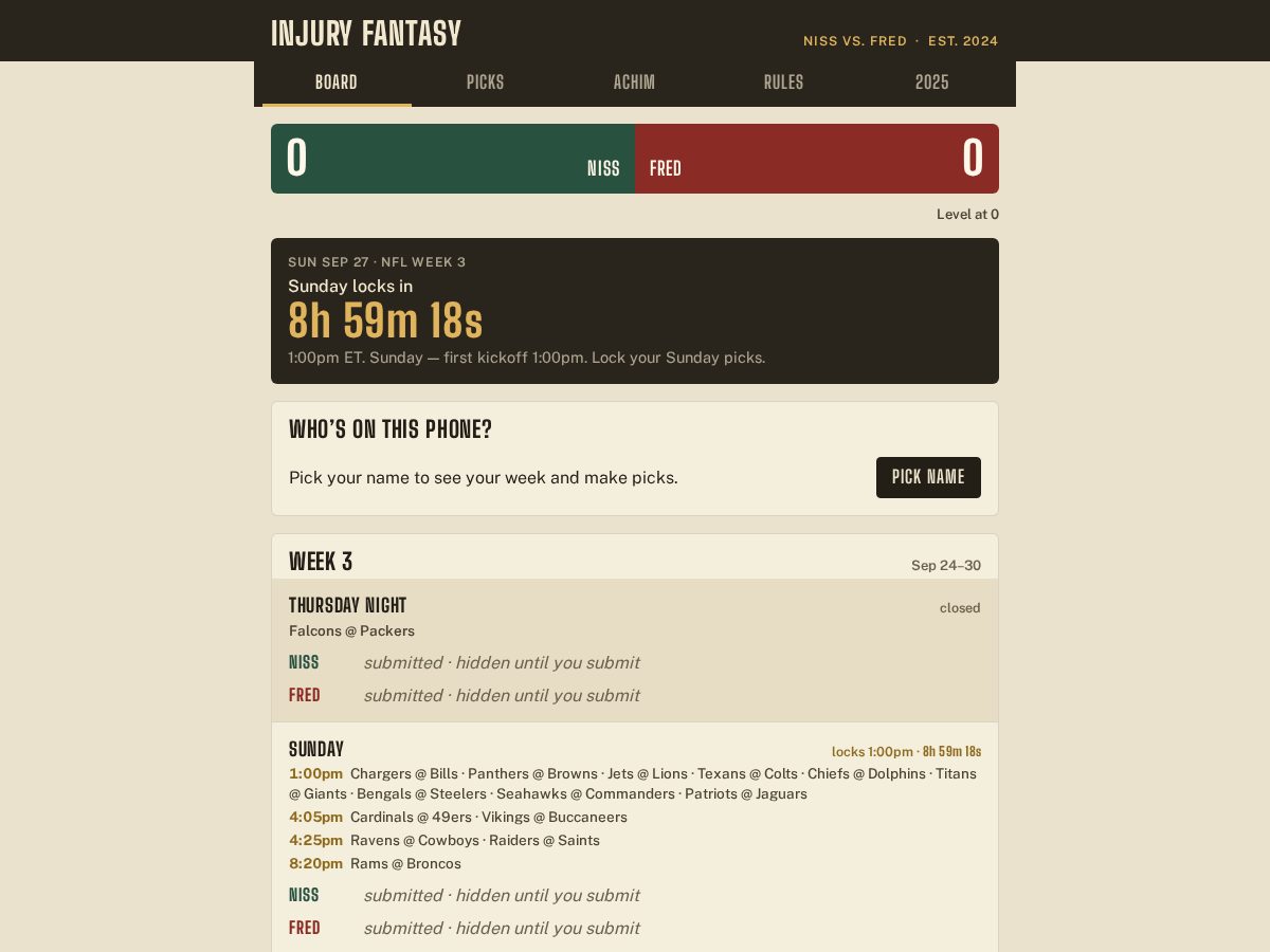 Landing-page snapshot of injuryfantasy.com