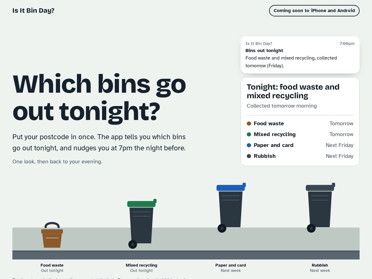 Landing-page snapshot of isitbinday.app