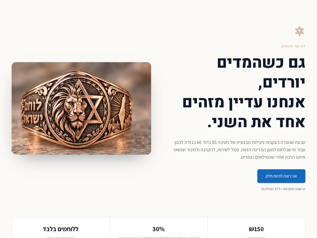 Landing-page snapshot of israelring.com