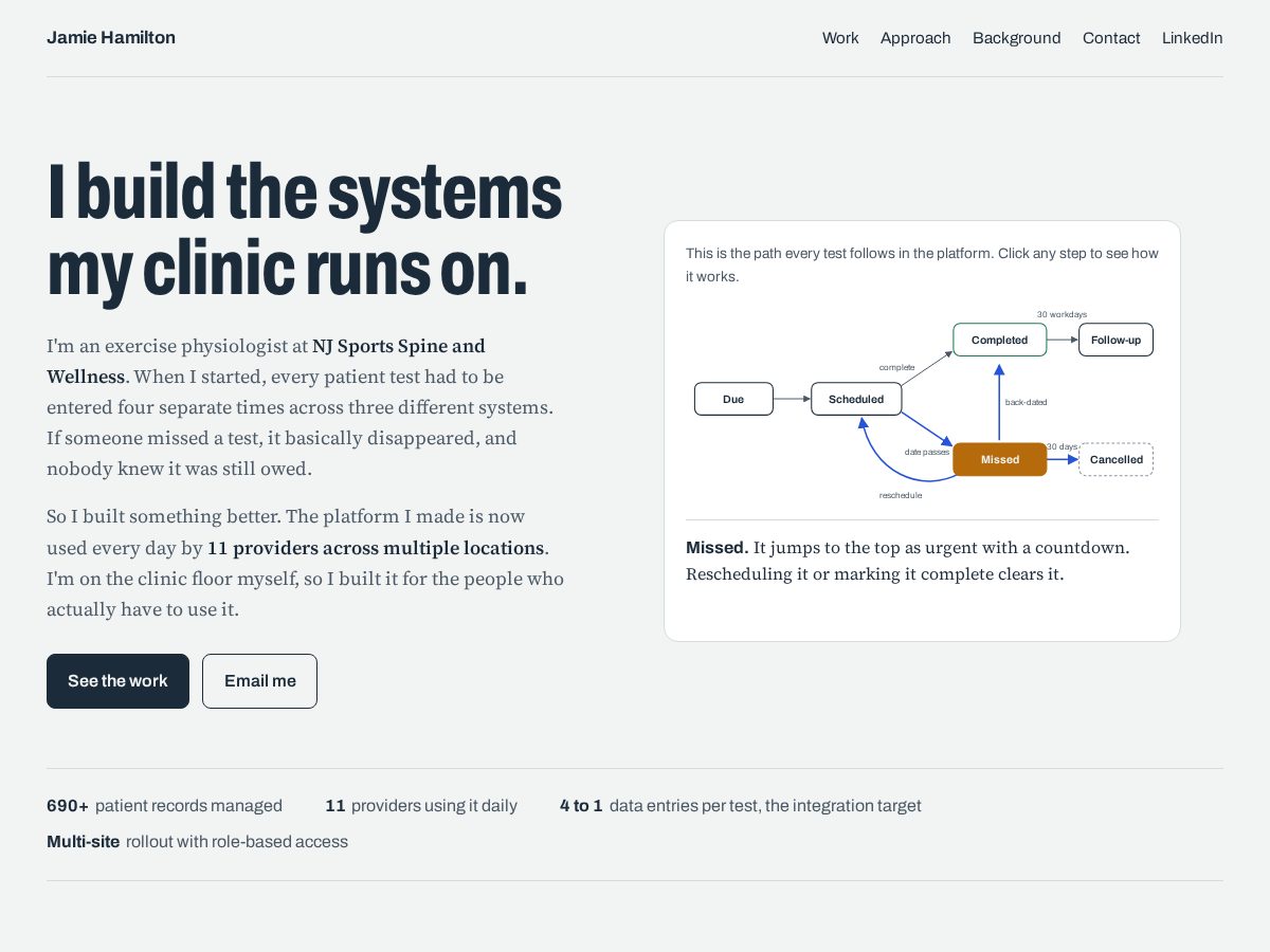 Landing-page snapshot of jamiesystems.dev