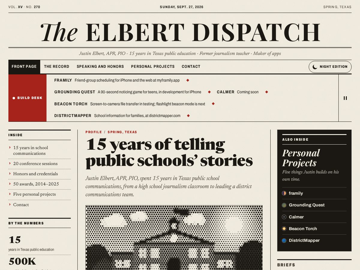 Landing-page snapshot of justinelbert.com