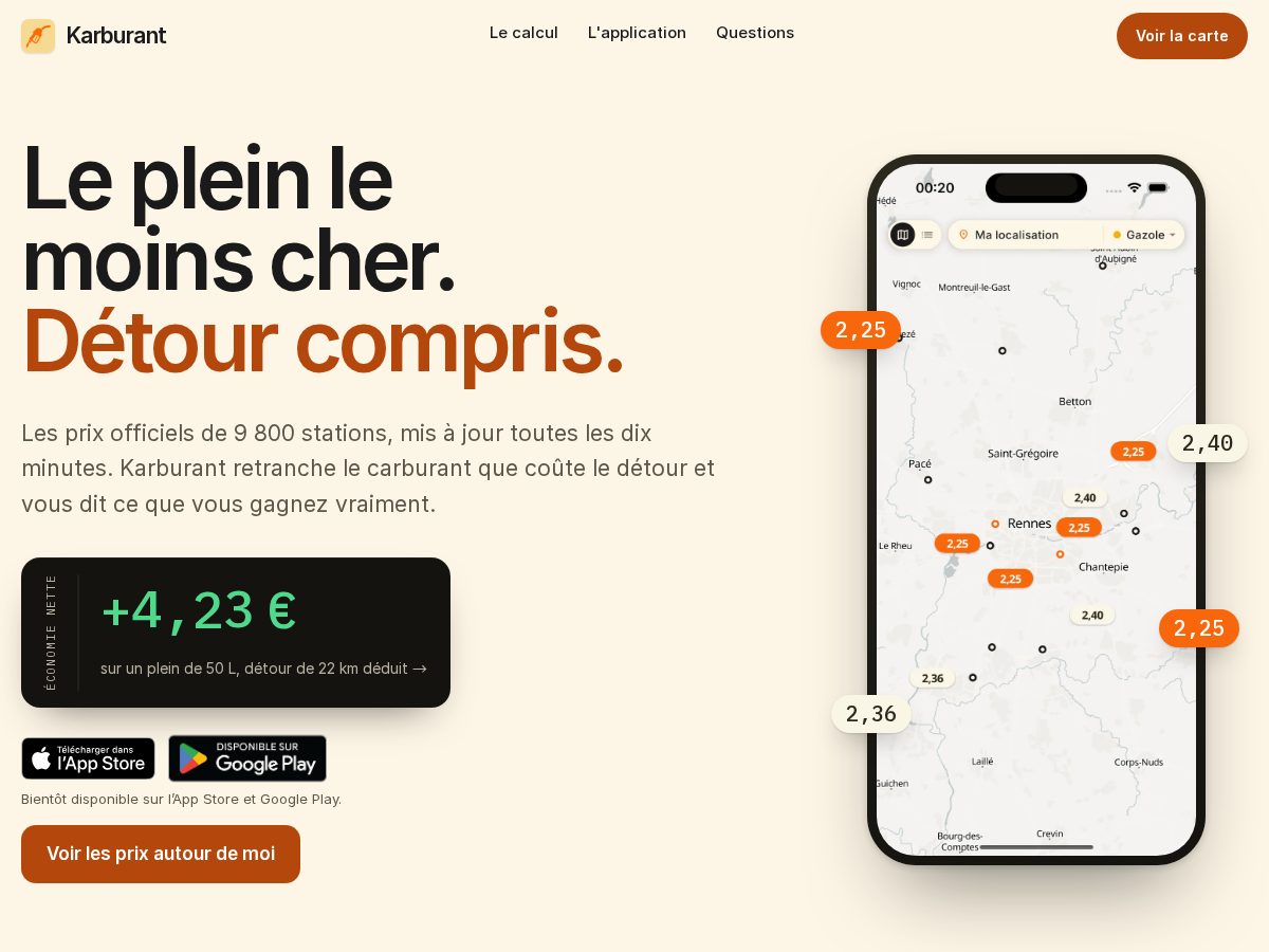 Landing-page snapshot of karburant.app