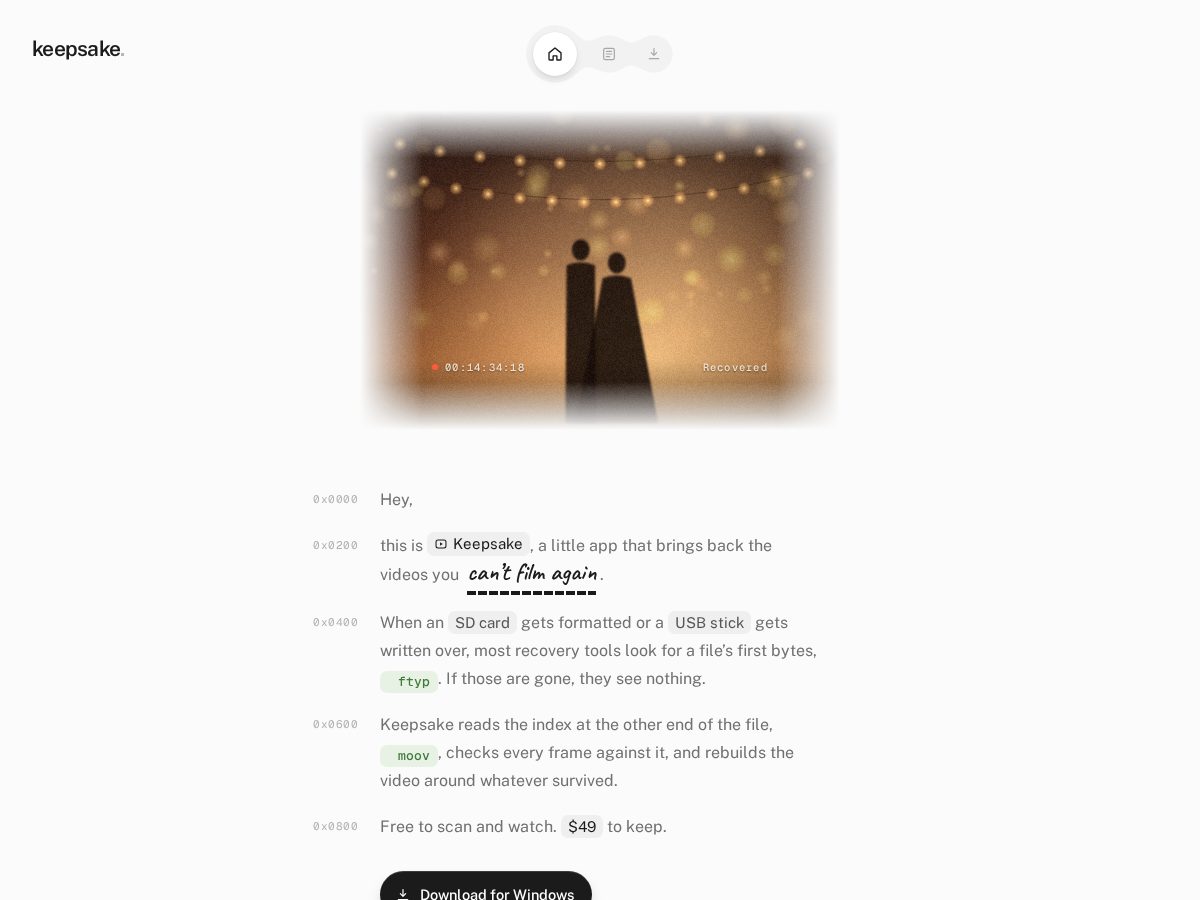 Landing-page snapshot of keepsakerecovery.com