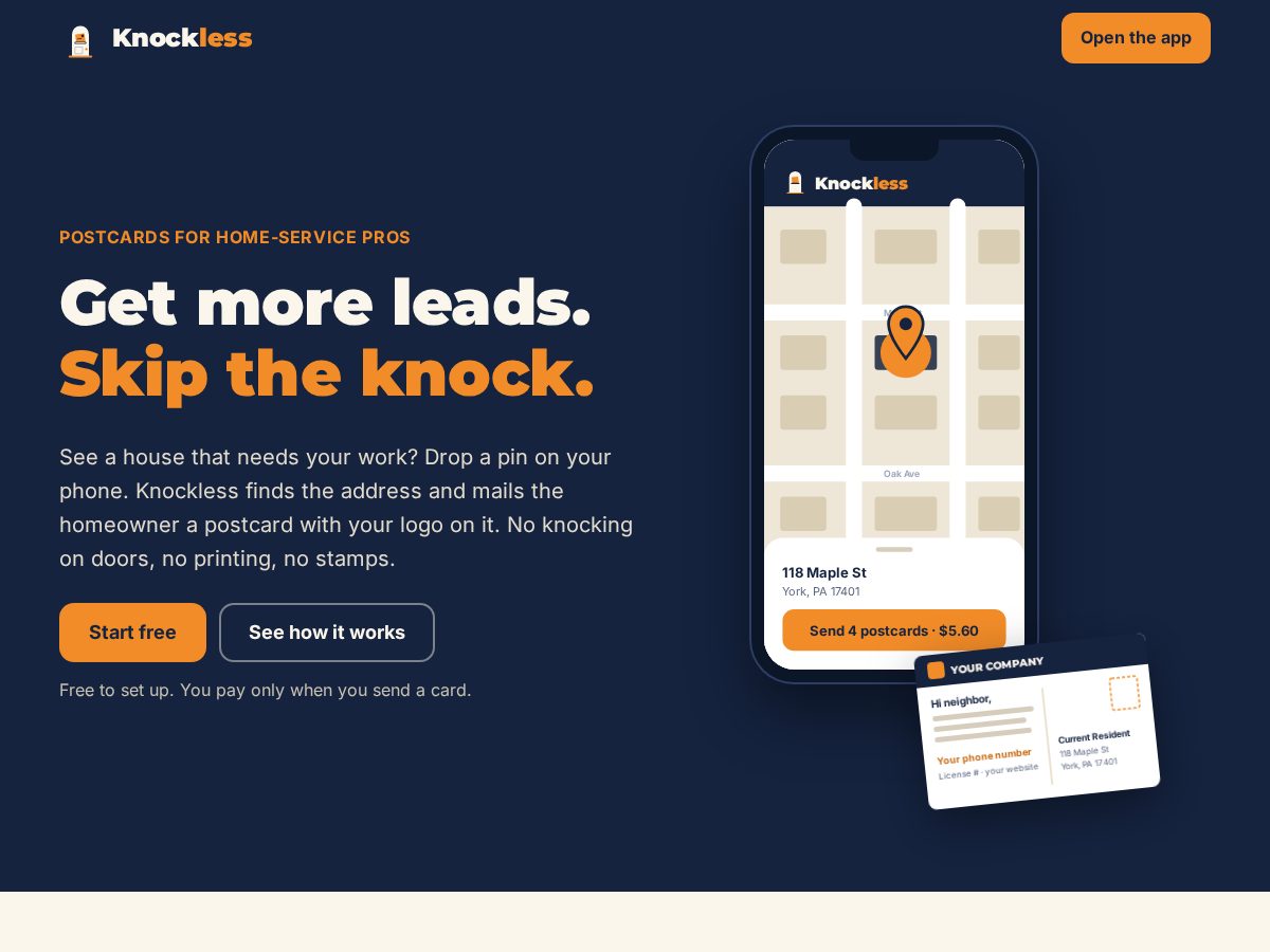 Landing-page snapshot of knockless.app