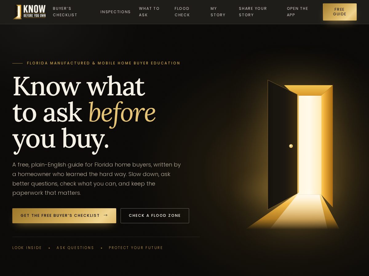 Landing-page snapshot of knowbeforeyouown.com