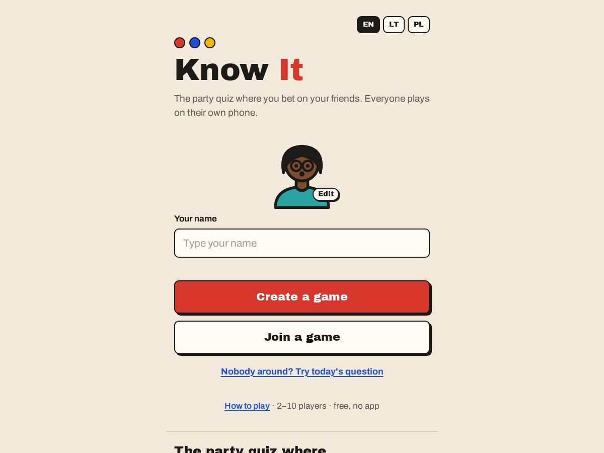 Landing-page snapshot of knowitgame.com