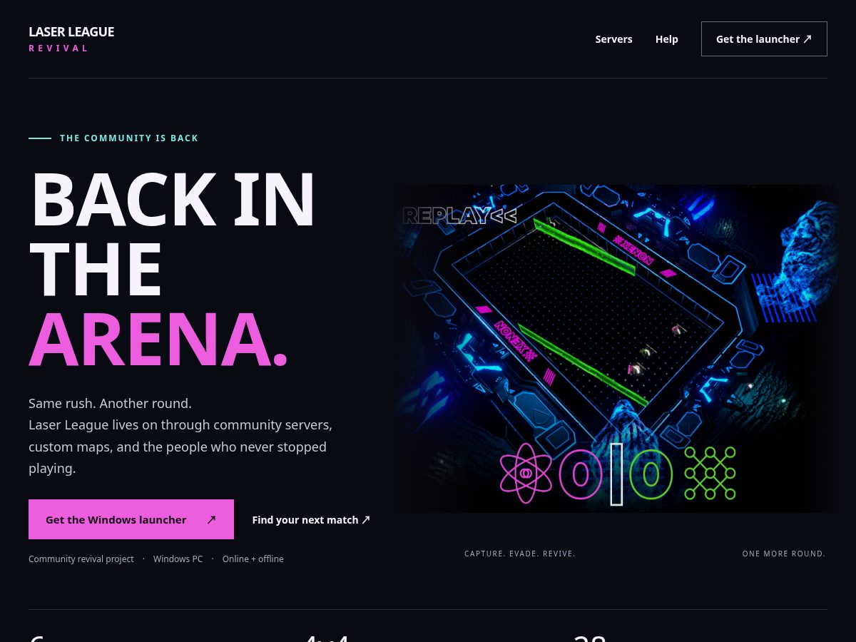 Landing-page snapshot of laserleaguerevival.com