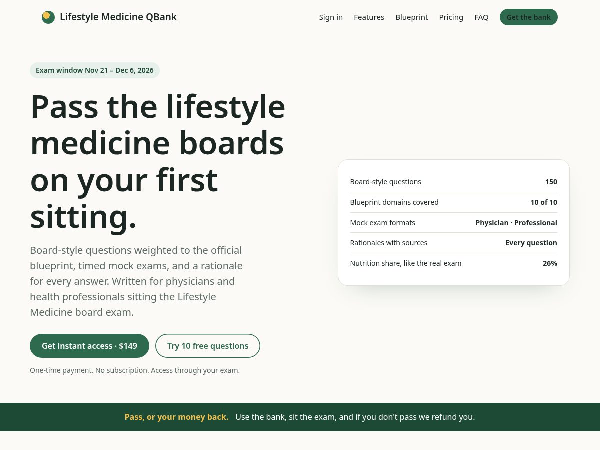 Landing-page snapshot of lifestylemedicineqbank.com