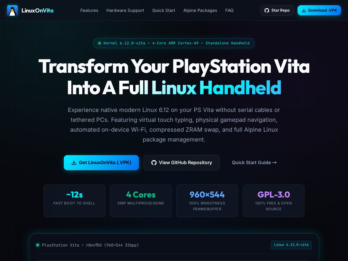 Landing-page snapshot of linuxonvita.com