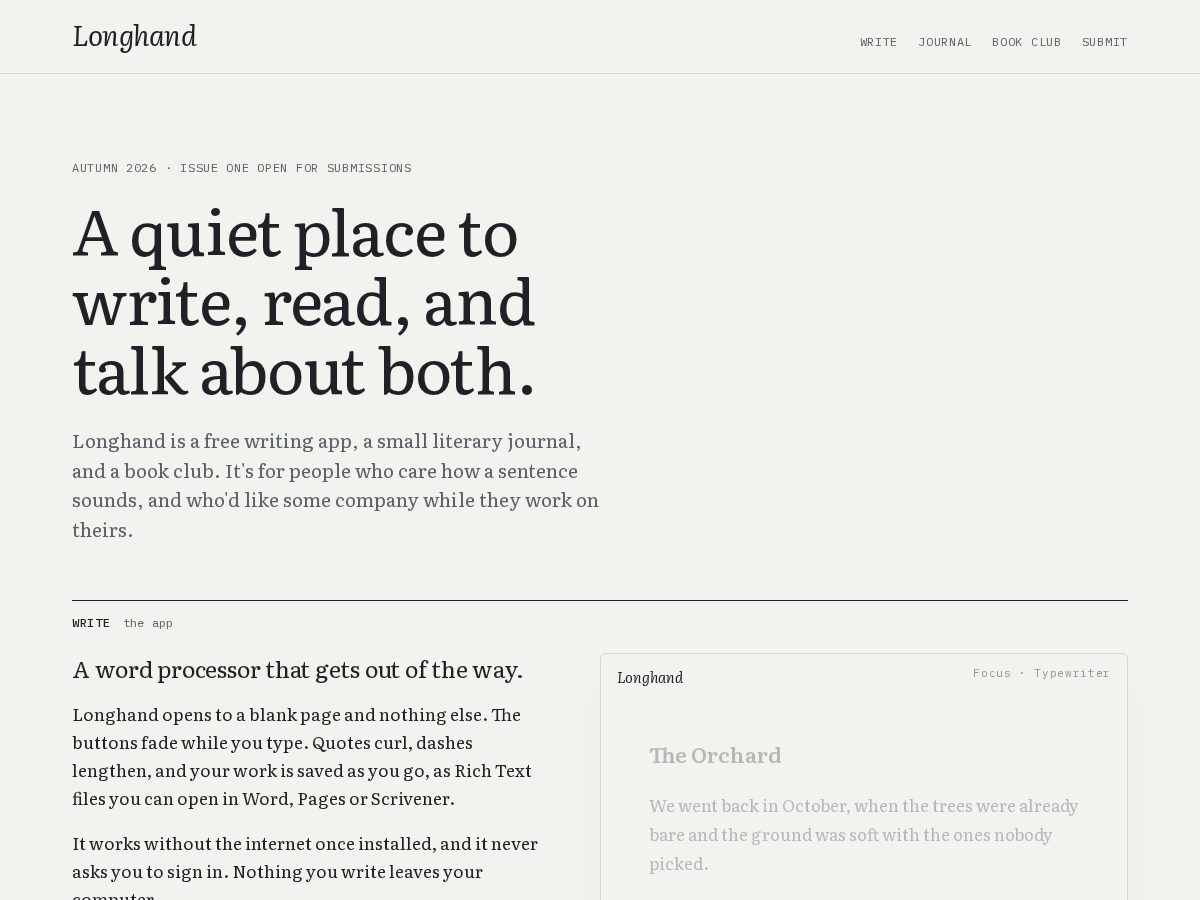 Landing-page snapshot of longhandlit.com