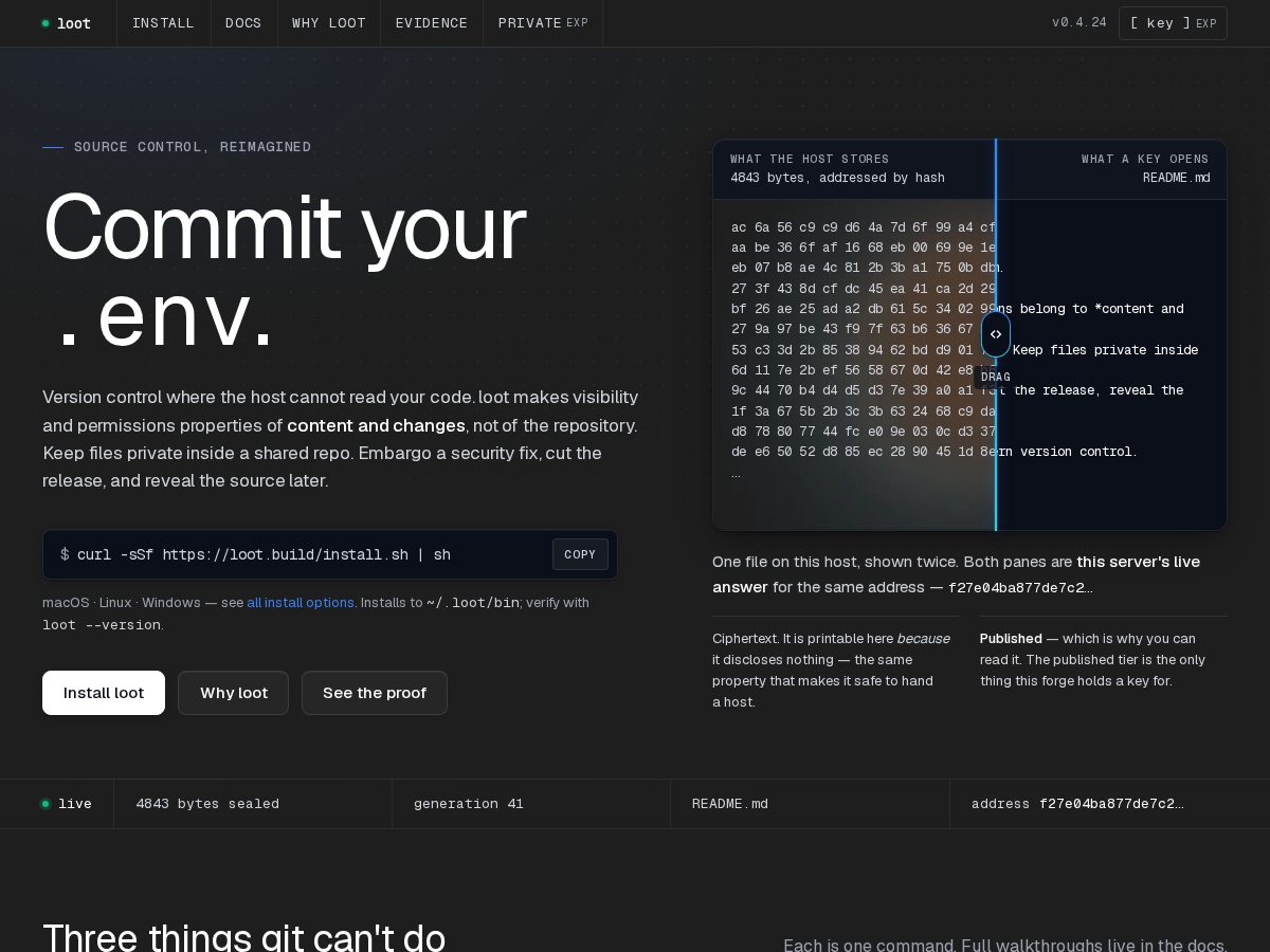 Landing-page snapshot of loot.build