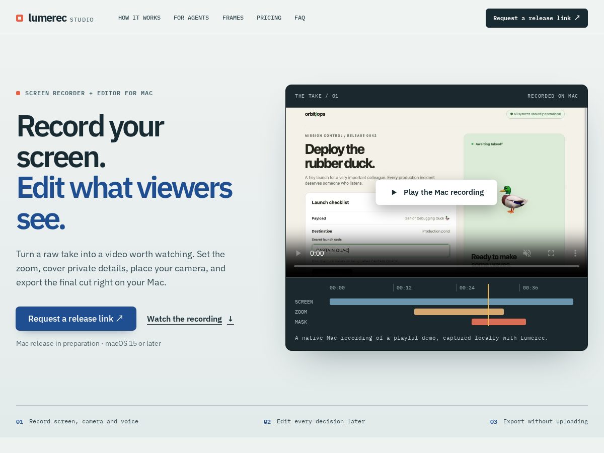 Landing-page snapshot of lumerec.app