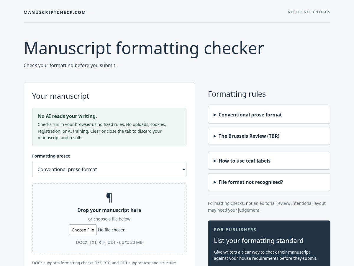 Landing-page snapshot of manuscriptcheck.com