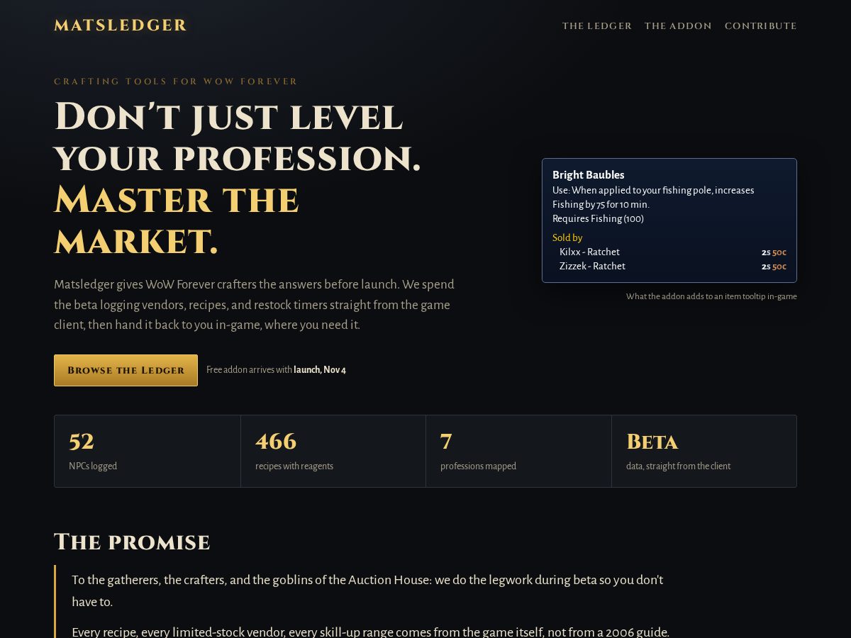 Landing-page snapshot of matsledger.com