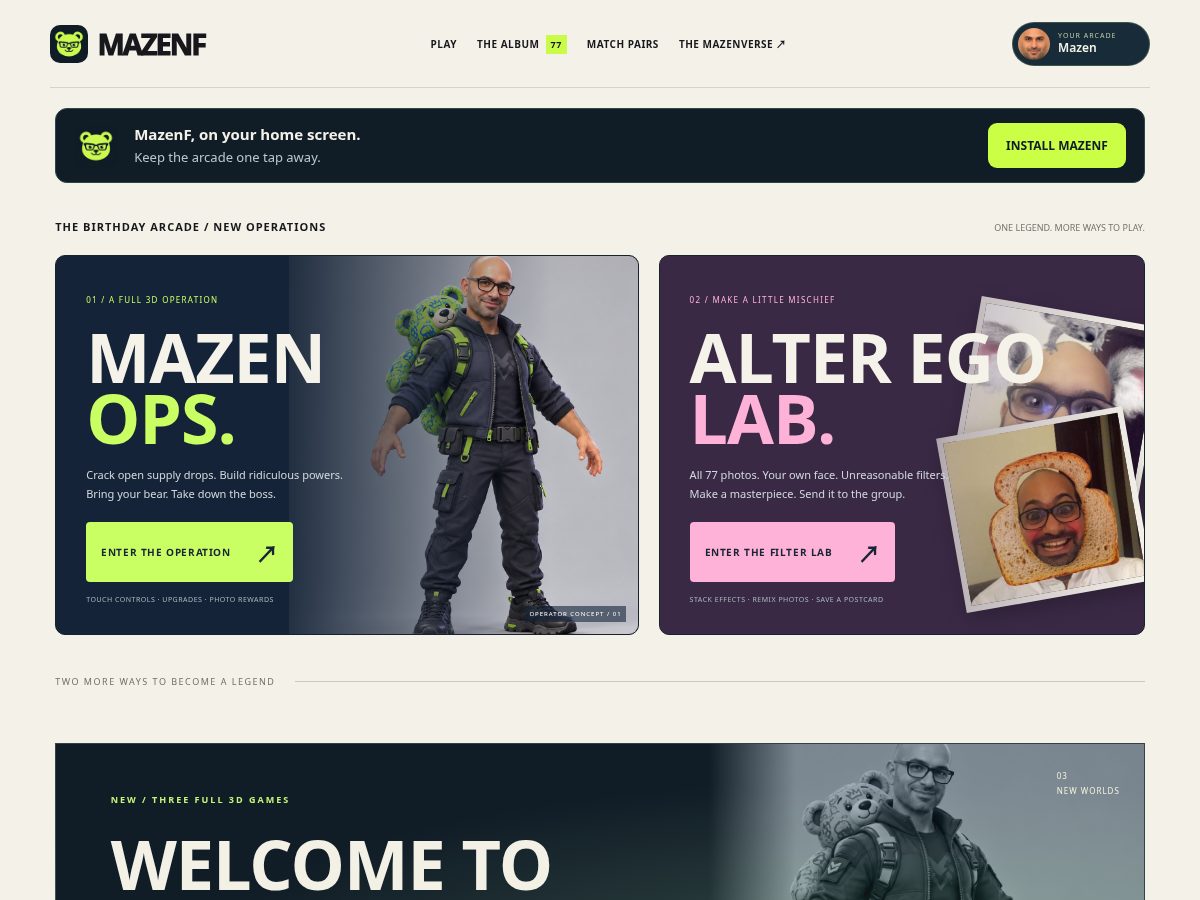 Landing-page snapshot of mazenf.com