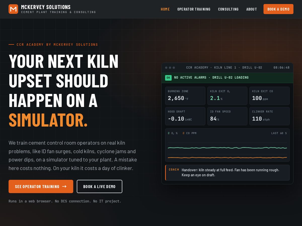 Landing-page snapshot of mckcement.com