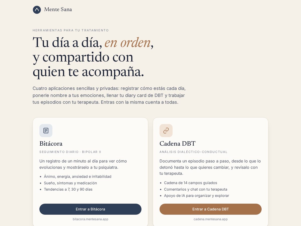Landing-page snapshot of mentesana.app