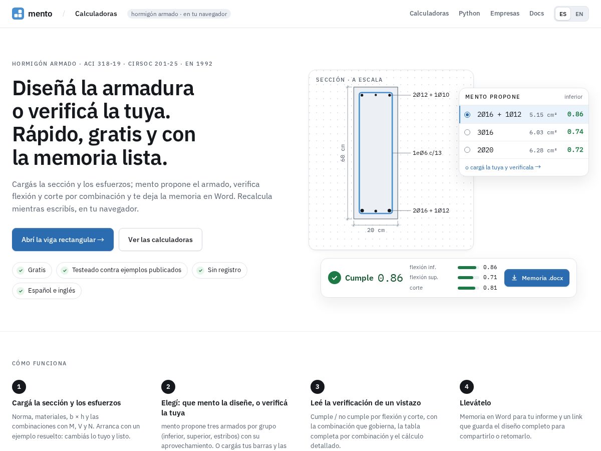 Landing-page snapshot of mentocalc.com