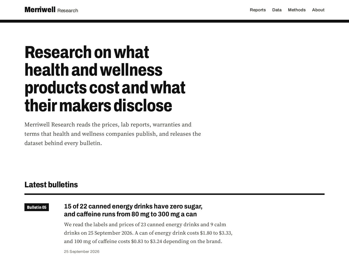 Landing-page snapshot of merriwellresearch.com
