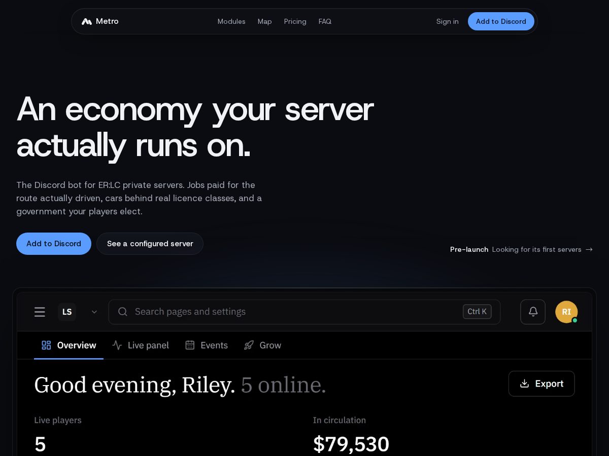 Landing-page snapshot of metrobot.app