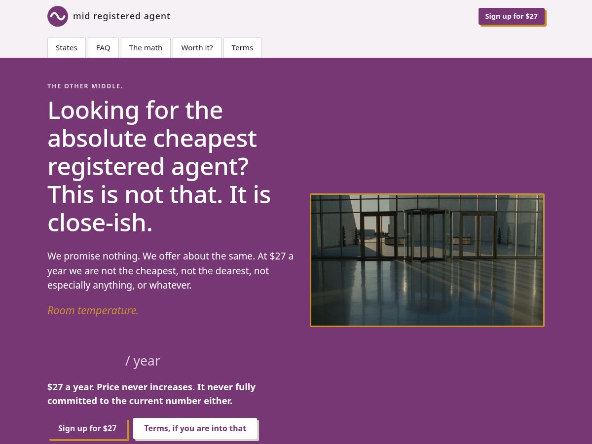 Landing-page snapshot of midregisteredagent.com