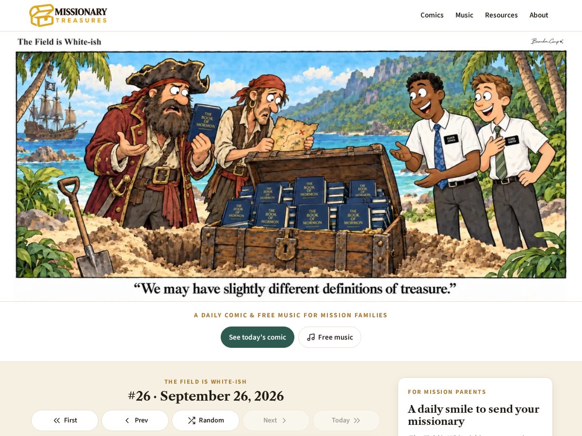 Landing-page snapshot of missionarytreasures.com